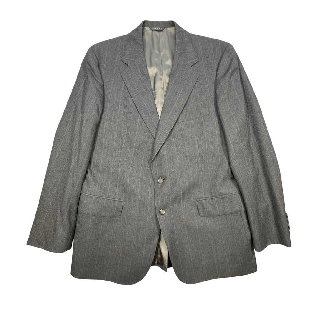 Vtg Polo University Club by Ralph Lauren Grey Pinstripe Virgin Wool Blazer 42R